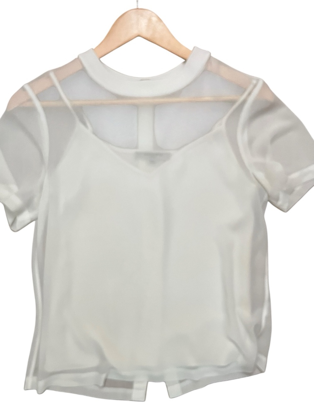 All Saints White Sheer Layered Short Sleeve Blouse